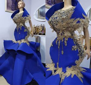 ASO EBI Mermaid Plus Size Prom Jurken Afrikaanse Luxe Royal Blue Beaded Lace Black Girls African Party Avondjurken