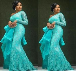 Aso Ebi Plus La Taille Robes De Soirée Peplum Une Épaule Sirène Dentelle Robes De Bal Africain Dubaï Robes De Soirée Formelles robes de fiest4602740