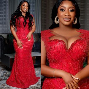 Africain Nigeria Plus Taille Robes De Bal Rouge Sirène Robe De Soirée Formelle Dentelle Robes De Fiançailles pour Africain Nigeria Filles Robe De Fête D'anniversaire Robe De Sorrie AM180