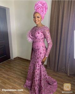 Aso Ebi Style 2022 Grande taille arabe sirène robes de bal manches longues soirée formelle fête deuxième réception robes robe CG001