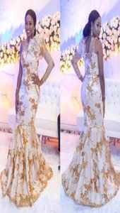 Aso ebi -stijl kant -mermaid prom -jurken met gouden appliqued Arabisch een jurk met lange mouwen op maat gemaakte plus size Arabische avondjurk3142765