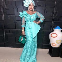 Aso Ebi Style menthe dentelle robes de bal longue sirène africaine robe de soirée nigériane élégante 3 4 manches Pagent robes de soirée Bride300M