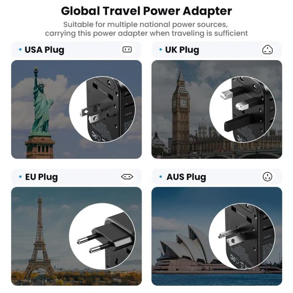 Adaptateur de voyage ASOMETECH 65W GAN PD PD PPS Type C Charger rapide EU AU US UK EU Charger de voyage multilating pour ordinateur portable iPhone