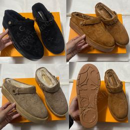 Aspen Platform Clog 1ACHW3 Zwart suède kalfsleer en shearling met reliëf Micro buitenzool met schapenvacht voering klompen pantoffels comfort klomp pantoffel 35 42