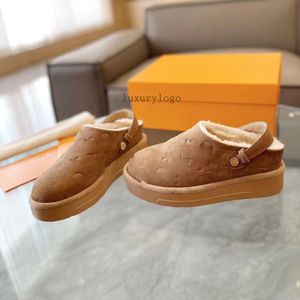 Aspen Platform Clog Fur Furry Pantoufles De Luxe Chamois En Cuir Véritable Mules Femmes Slide Fluffy Peluche COSY FLAT CONFORT CLOGS Plat Chaud Chaussures Décontractées Sandale D'hiver 07