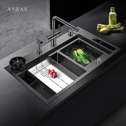 ASRAS – évier de cuisine à purification intelligente ultrasonique, panneau de 4mm, Double évier fait à la main, nanomètre