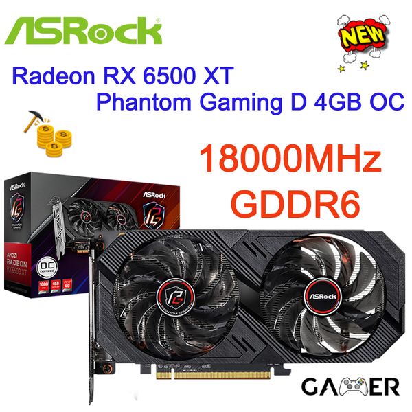 ASROCK AMD Radeon RX 6500 XT Phantom Gaming D 4GB OC RX 6500XT GDDR6 64-bit 6nm NUEVA GPU compatible con placa base de escritorio AMD Intel
