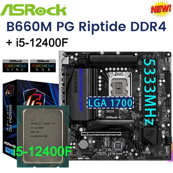 ASROCK B660M PG Riptide DDR4 carte mère Intel i5 12400F CPU costume B660 LGA1700 tout neuf mais avec refroidisseur M.2 USB 3.2 carte mère
