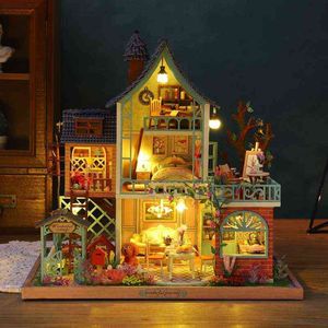 Montar Casa de muñecas Diy, Casas de muñecas de madera, Kits de muebles de Casa de muñecas en miniatura, Casa de música, juguetes con luz LED para niños, regalos de cumpleaños