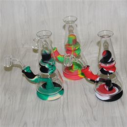 Assemblez les narguilés en silicone Bong Dab Rigs avec quartz banger bol de tabac pipe à eau en silicone mini bécher en verre bongs