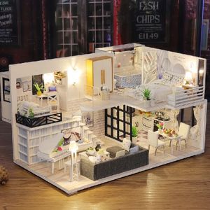 Montage Diy Poppenhuis Simulatie Handgemaakt Model Villa Led-verlichting Creatief Verjaardagscadeau 240321