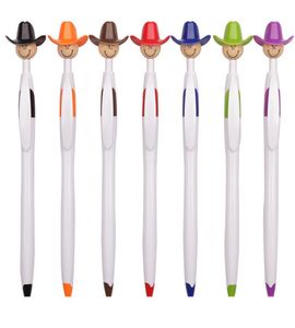 Surtido Color Dark Face Top Topper Mop Man Head West Cowboy Cap Hat Plastic Ball Pen novedoso Kawaii School Statio965a8909054