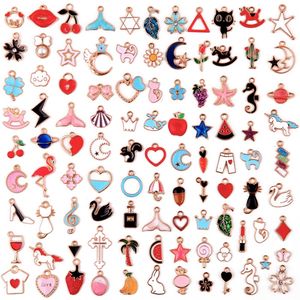 Assortiment de pendentifs en émail plaqué or, collier, bracelet, 100 pièces, pendentif d'huile, accessoires de charmes mixtes pour la fabrication de bijoux DIY, 1966 V2