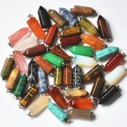 Geassorteerde gemengde natuursteen charms bullet hanger chakras zeshoek prisma voor diy maken ketting sieraden MKI merk