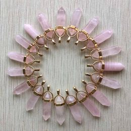 Geassorteerde natuursteen roze quartz gouden hangers punt charms hexagonale pijler hanger voor diy sieraden maken edelstenen