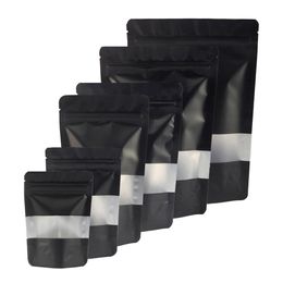 Geassorteerde grootte matzwart met helder rechthoek raam voorzijde zilver binnen zwarte rug folie Mylar Stand-up zip tassen met