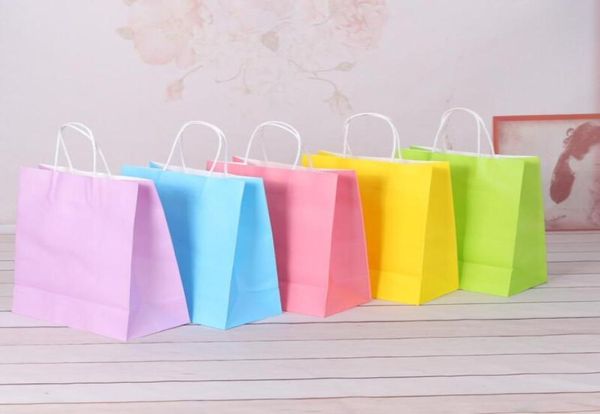 Assortiment de petits sacs-cadeaux en papier de couleur néon avec poignées sacs de fête en papier Kraft anniversaire fête de mariage faveur Goodie sac LX26022888527