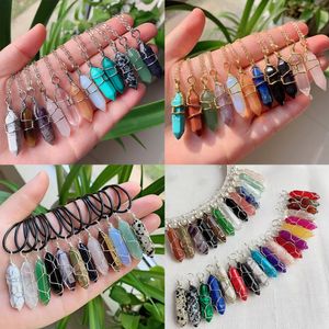 Surtido de piedra colgante de péndulo envoltura de alambre Reiki collar de cristal curativo bala Hexagonal amatista rosa cuarzo Chakras péndulo joyería