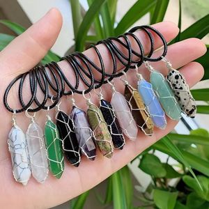 Geassorteerde stenen pijler pendulum hanger draad wrap reiki genezing kristallen ketting zeshoekige bullet amethist roze quartz chakras pendu juwelen