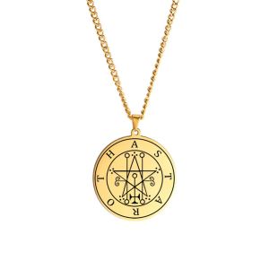 ASTAROTH Sceal Sigil 14k Geel Gouden Ketting Vrouwen Mannen Satan Verklaring Ketting sleutel verborgen Koning Goetia Pin Sieraden