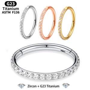 ASTM G23-Piercing para tabique de titanio, anillo para la nariz, 16G CZ, segmento con bisagras, Clicker, labio, cartílago de la oreja, pendientes, joyería para el cuerpo