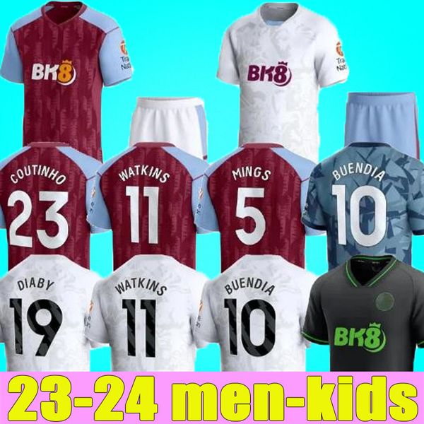 Aston 2023 2024 Jerseys de futebol Villaes Kamara Watkins Buendia 23 24 Home Red Away Preto Terceiro McGinn El Gazi Douglas Luiz Mings Konsa Cash Camisa de futebol Homens Kit Kids