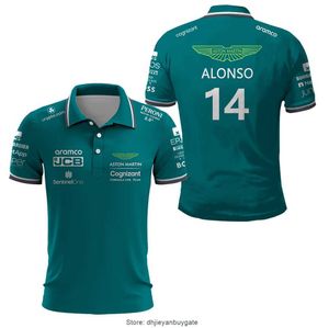 Aston Martin T-shirts pour hommes 14 Alonso Driver 2023 F1 Racing Team Motorsport Sports Polo Fans de voiture Vert Ne se décolore pas Respirant