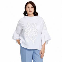 Astrid T-shirt Femme Plus Taille Lâche Support Élargi Femme Rencontres Tee Blouse Manches Évasées Col Montant Diamds Fi Vêtements 94yH #