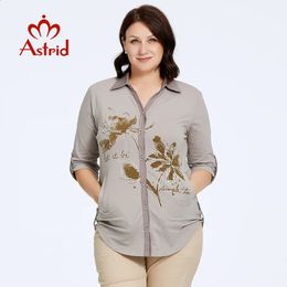 Astrid Womens Shirt Blouses Elegante Kantoorkleding Plus Size Mode Katoenen Revers Print Casual Shirt Vrouwen Tops Vrouwelijke 240130