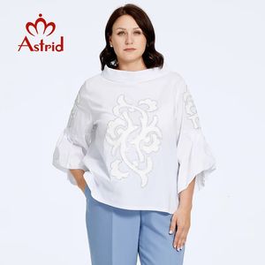 Astrid Femmes T-shirt Plus La Taille Lâche Mignon Top Femme Rencontres Tee Blouse Manches Évasées Col Montant Diamants Mode Vêtements 240315