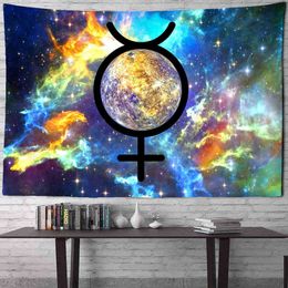 Astrología Universo Nebulosa Tapiz Luna Brujería Decoración Colgante de pared Dormitorio Escena psicodélica Arte Celestial Decoración para el hogar J220804