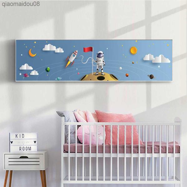 Pintura en lienzo de astronauta, póster de planetas cósmicos, imágenes de pared de viaje espacial para niños y niñas, sala de estar, decoración del hogar L230704