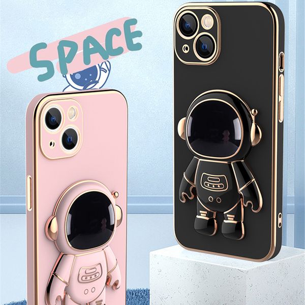 Cas de téléphone portable d'astronaute Placage Hidden Stand Designers Covers pour iPhone 14 Plus 13 12 Pro Max Luxury Shell Mobile Housse de protection