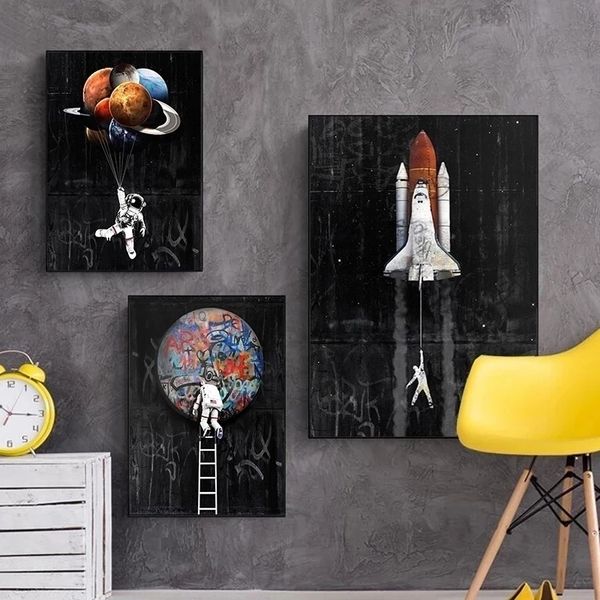 Astronaute Espace Rêver Étoiles Limite Toile Peinture Affiches et Gravures Mur Photos Cuadros pour Salon Décor No Frame