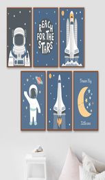 Astronaut Space Theme kinderdagverblijf Kindraketposters en prints Wall Art Canvas Painting Picture Nordic Kid039S Boy Room Decor AR7823307