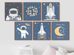 ASTRONAUT SPACE THEME NURSERY Affiches et imprimés Affiches d'art mural Image Nordic Kid039S Boy Room Decor AR3672161