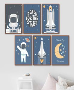 Astronauta tema espacial guardería niño cohete carteles e impresiones cuadro sobre lienzo para pared imagen nórdica Kid039s decoración de la habitación del niño Ar9421608