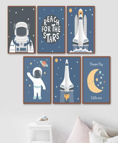 Astronauta tema espacial guardería niño cohete carteles e impresiones cuadro sobre lienzo para pared imagen nórdica Kid039s decoración de la habitación del niño Ar9421608