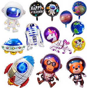 Astronaut Ruimteschip Aluminium Folie Ballon Vliegende Schotel Raket Cartoon Science Fiction Milky Way Kids Birthday Theme Party Solar System Decoration