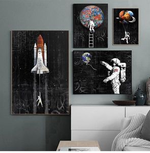 Astronauta Spazio Veicolo Spazialle Pittura Su Tela Poster E Stampe Pianta Spazialle Graffiti Modern Street Art Immagini per Pareti Senza Cornice