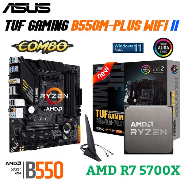 ASUS TUF GAMING B550M PLUS WIFI II Carte mère AMD New Ryzen 7 5700X AM4 CPU Kit Combo Processor Micro-ATX 128GB M.2 Carte mère
