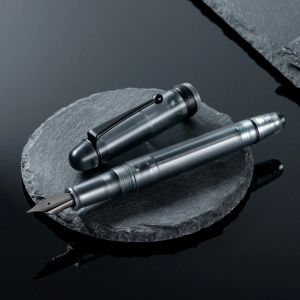 Asvine V126 Vacuum Fouplage Fountain Pen titanium EF / F / M NIB, jeu cadeau d'écriture en acrylique gris mate