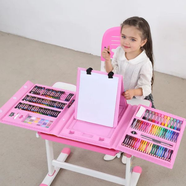 ASWJ-Juego de tablero de dibujo, lápices de colores, crayones, acuarelas, bolígrafos con juguetes, útiles escolares para niños, regalo de Navidad 240124