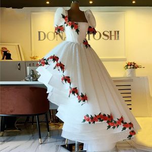 jupe asymétrique Arabie Saoudite Robes de bal irrégulières fleur Date dentelle broderie plissée manches courtes Chic Robe de soirée Dubaï arabe femmes Robe
