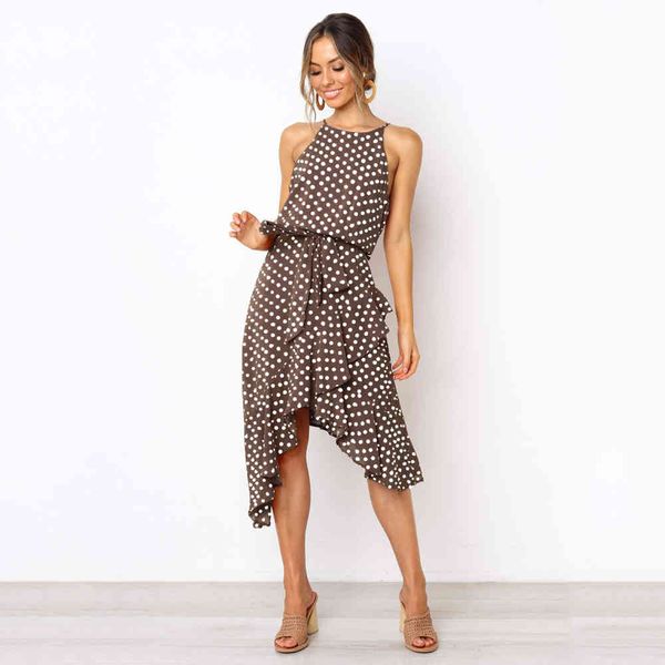 Asymétrique Polka Dot Tank Dress Tunique D'été Une Ligne Vintage Volants Midi Robes Streetwear Casual Party Robe Élégante Femme 210507