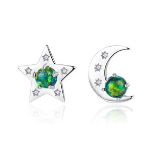 Boucles d'oreilles asymétriques étoile lune opale en argent s925 pour femmes, bijoux de luxe coréen plaqué or 18 carats, micro ensemble de boucles d'oreilles en zircon, accessoires