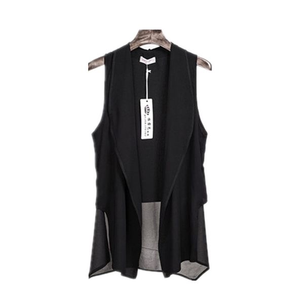 Asimetría Blanco Verano Largo Chalecos de gasa para mujeres Moda coreana Sin mangas Cardigan Chaleco femenino Chaleco Chaqueta negra Abrigo 210915