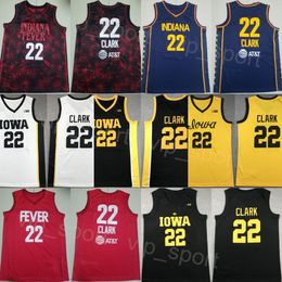 Mans College 22 Caitlin Clark Jerseys de baloncesto Indiana Camisa de fiebre 24 25 Universidad azul marino Blanco blanco amarillo rojo Equipo rojo Iowa Hawkeyes todo cosiendo buena calidad