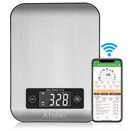 Ataller Smart Kitchen Food Scale Electrónica Bluetooth APP Balanza de peso digital con análisis nutricional 5 kg Acero inoxidable 240228