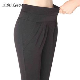 Atdyspm hoge taille harembroek vrouwen elegante stretch geplooide broek broek vrouwen plus size vrouwen casual broek pantalon mujer q0801